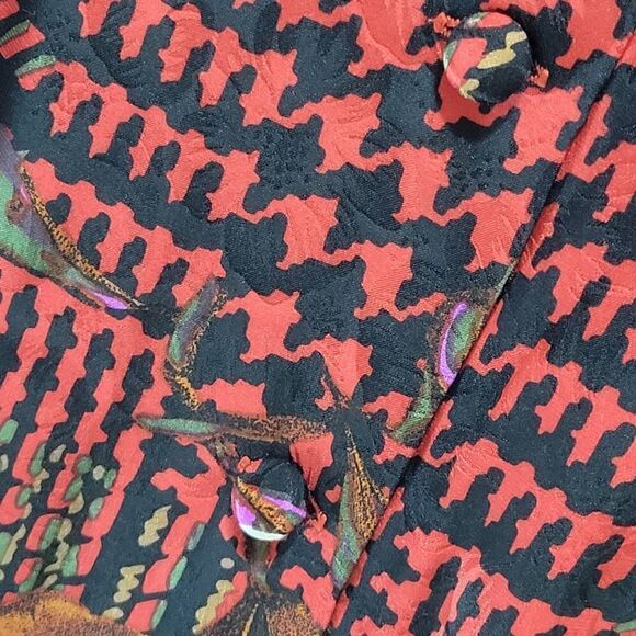 Vintage 100% Silk Anne Crimmins for Umi Collections Houndstooth + Florals Dress - Picture 11 of 16